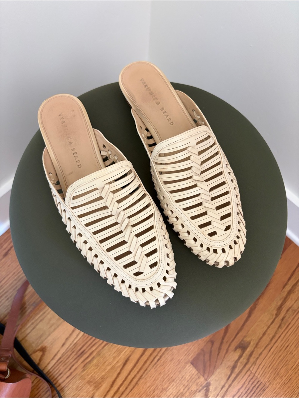 Veronica Beard Cream Braided Leather Mule Slides